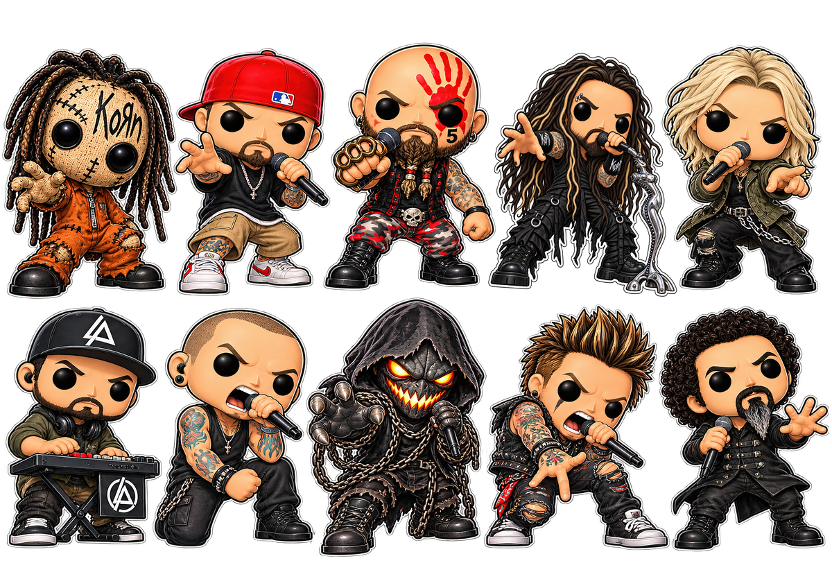 Nu Metal & Rock UV Film 10 Sticker Sheet - Korn Limp Bizkit FFDP Linkin Park
