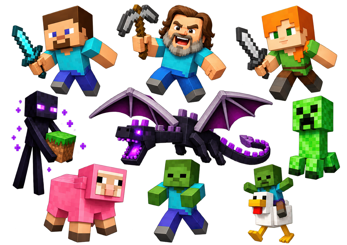 Minecraft UV Film 9 Sticker Sheet - Steve Jack Black Alex Enderman Creeper