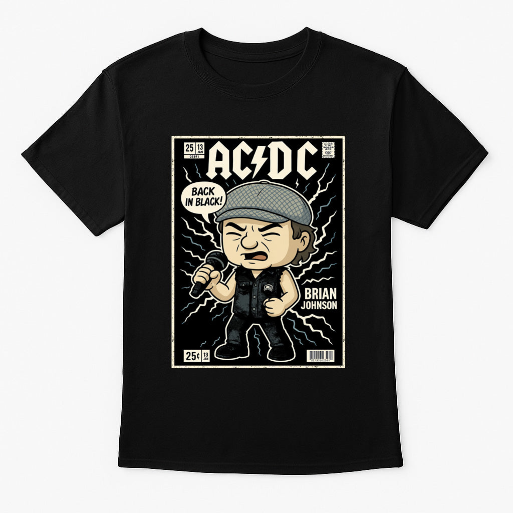AC/DC “Back In Black” Unisex T-Shirt – Classic Rock Legend Band Comic Style Tribute Tee