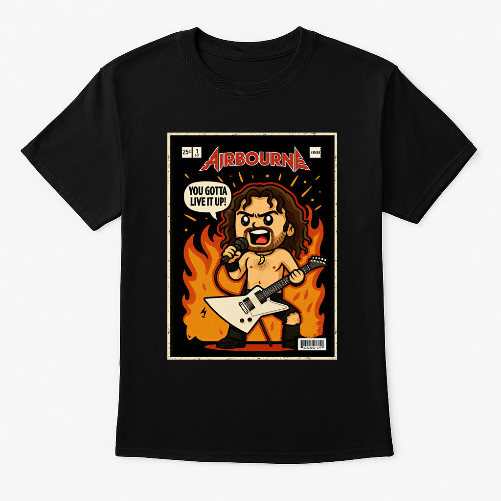 Airbourne “You Gotta Live It Up” Unisex T-Shirt – Hard Rock Band High-Energy Comic Style Tee