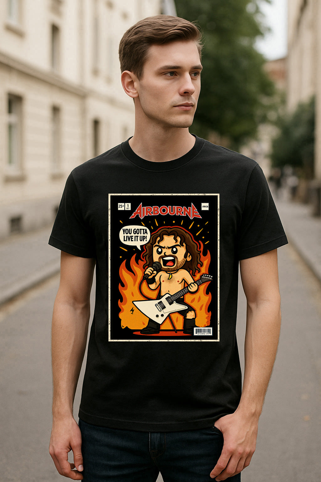 Airbourne “You Gotta Live It Up” Unisex T-Shirt – Hard Rock Band High-Energy Comic Style Tee