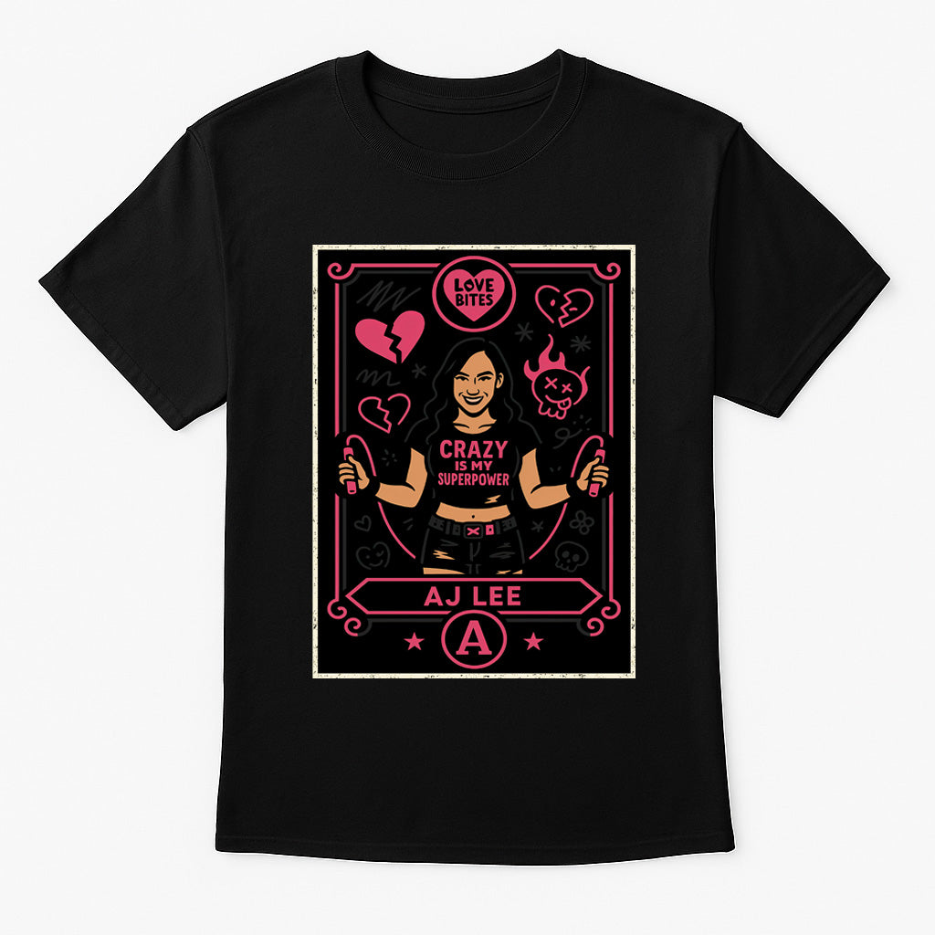 AJ Lee “Crazy Is My Superpower” Unisex T-Shirt Wrestling Icon Love Bites Retro Tee
