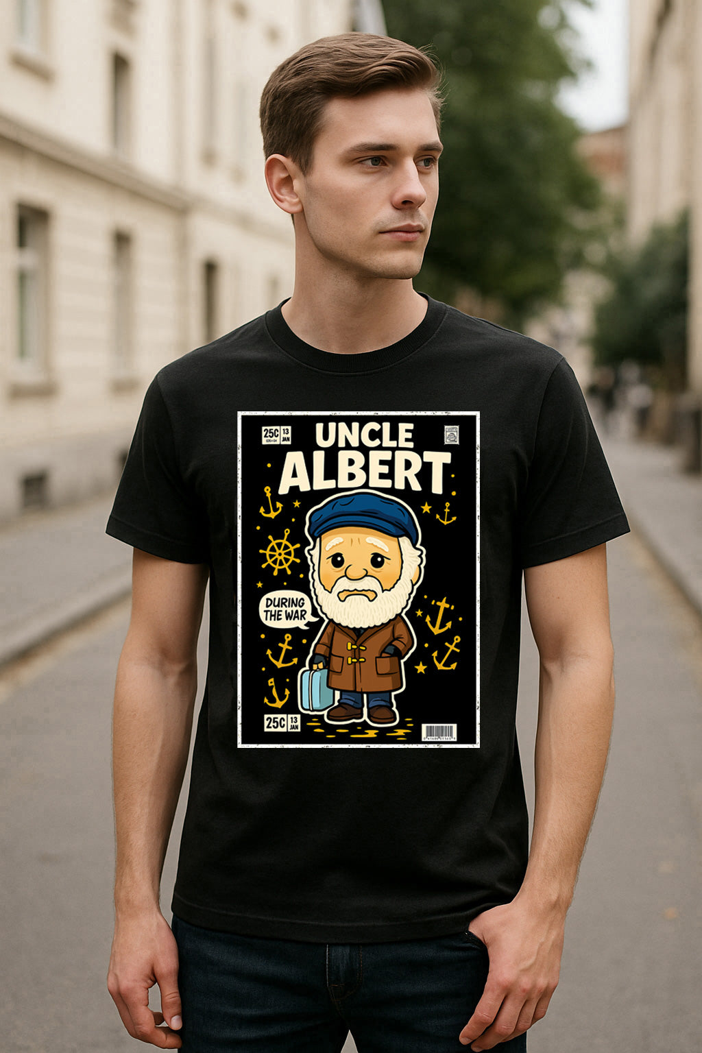 Uncle Albert “During the War” Retro Comic Tee – Classic British Sitcom Inspired T-Shirt