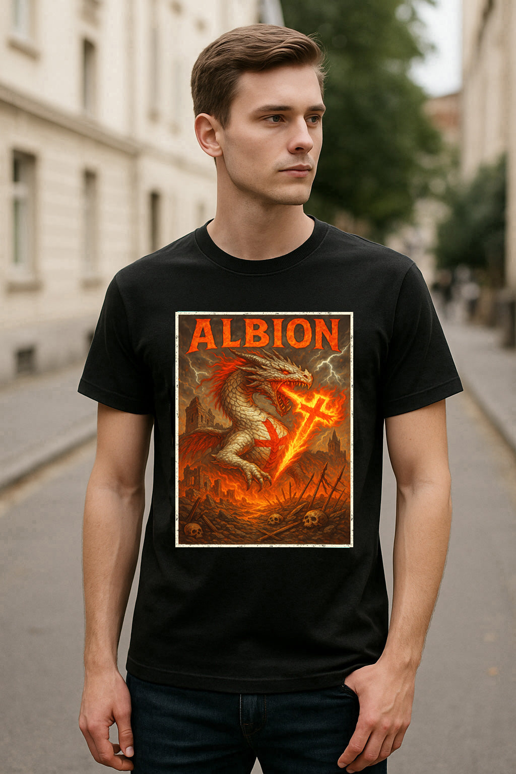 Albion Fire Dragon Unisex T-Shirt Medieval British Engish Warrior Myth Fantasy Tee