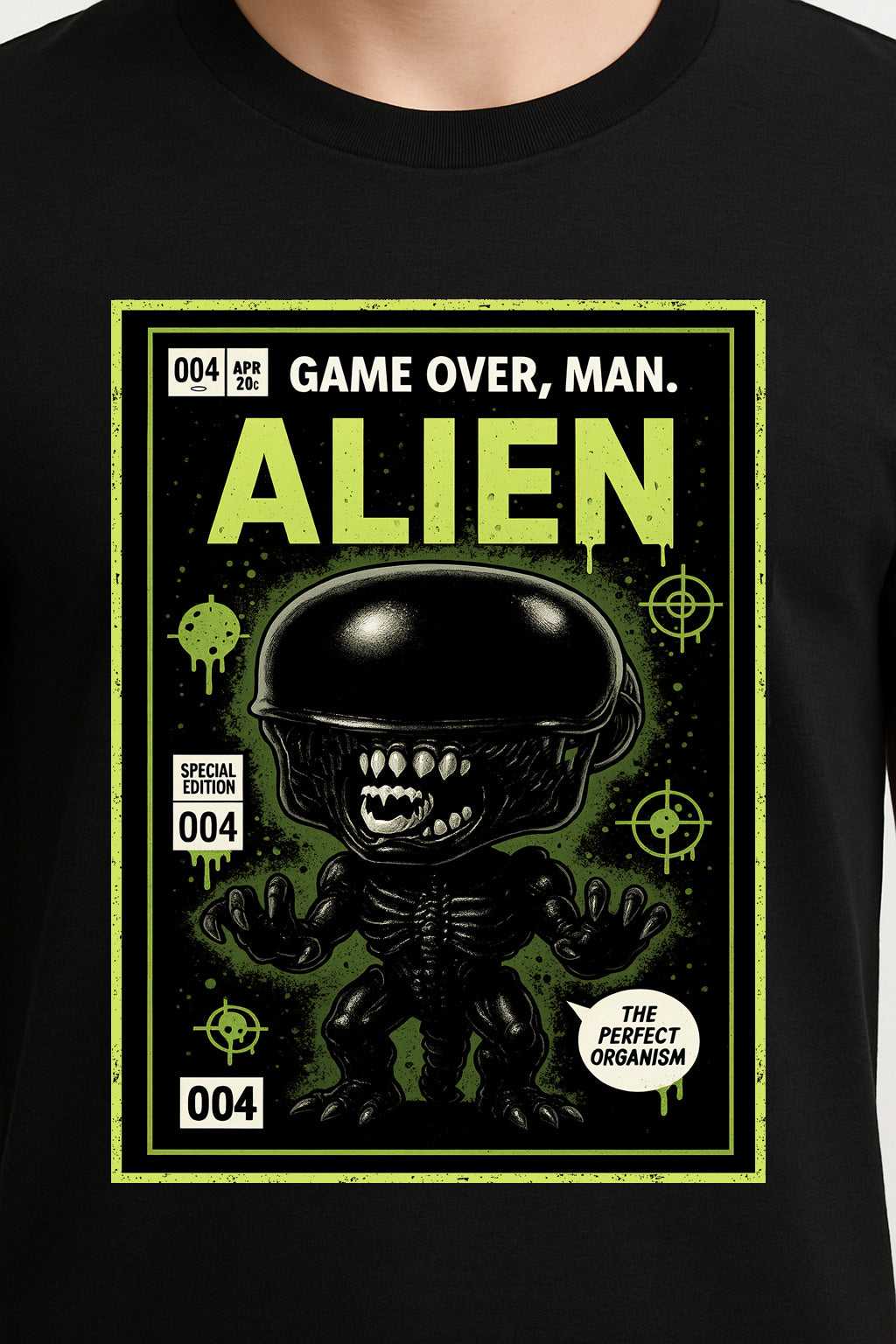 Alien “Game Over, Man” Comic Style Graphic Tee – Retro Sci-Fi Horror T-Shirt for Classic Movie Fans