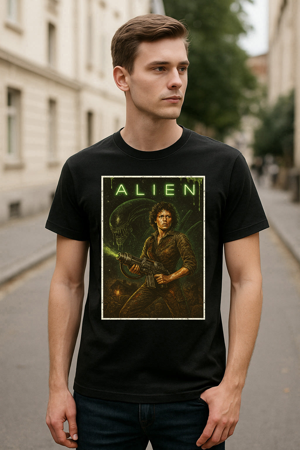 Alien “Xenomorph Legacy” Graphic Tee – Vintage Sci-Fi Horror Movie T-Shirt for Classic Film Fans