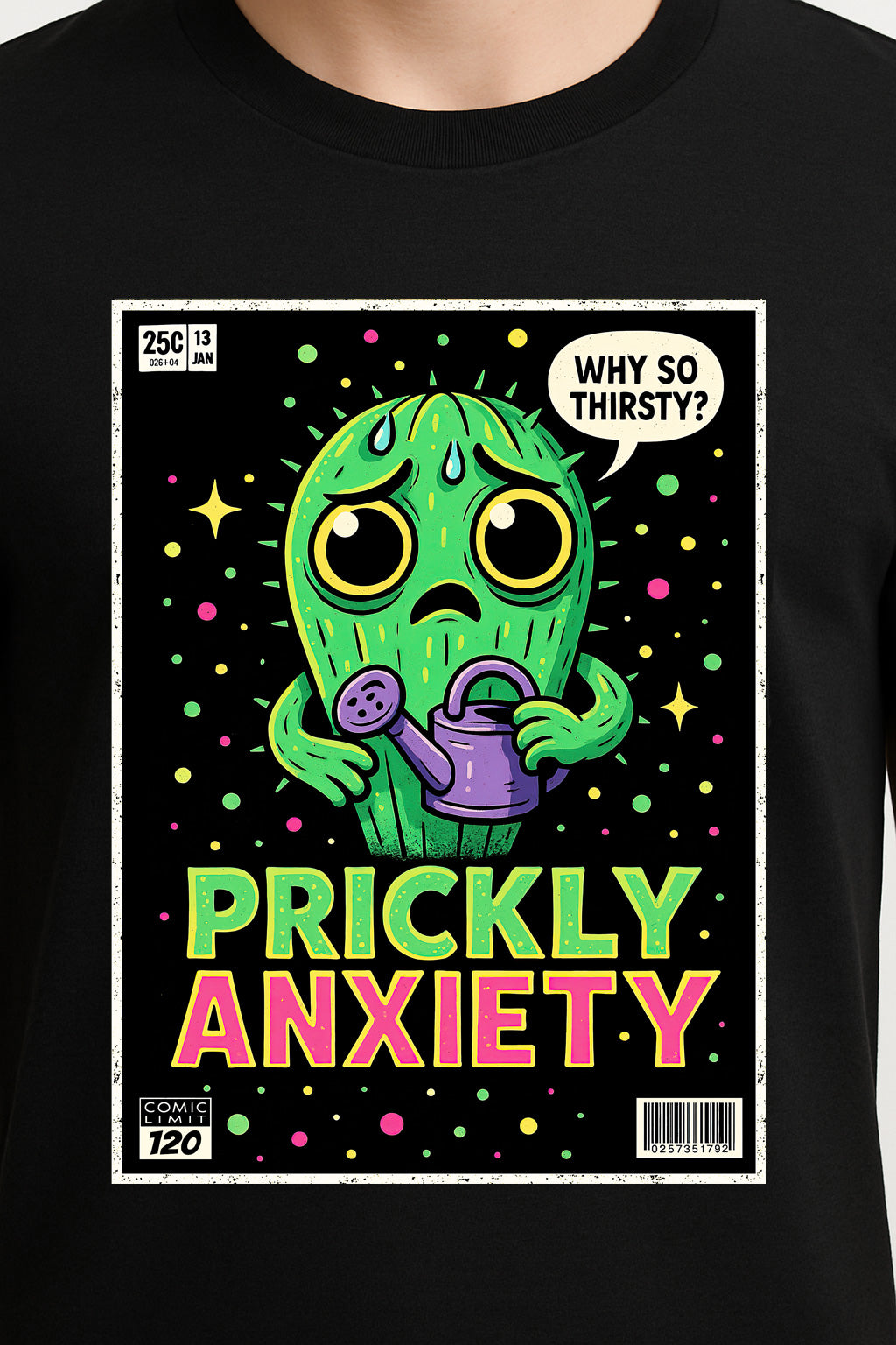 Prickly Anxiety Unisex T-Shirt – “Why So Thirsty?” Funny Cactus Mental Health Graphic Tee