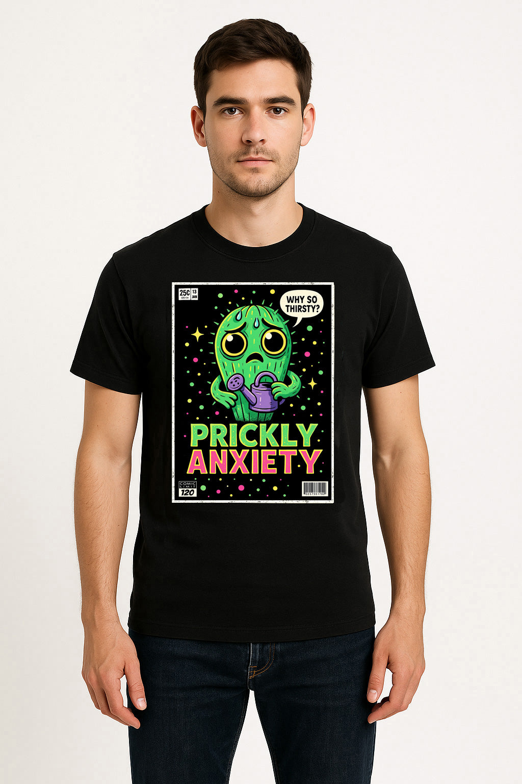 Prickly Anxiety Unisex T-Shirt – “Why So Thirsty?” Funny Cactus Mental Health Graphic Tee