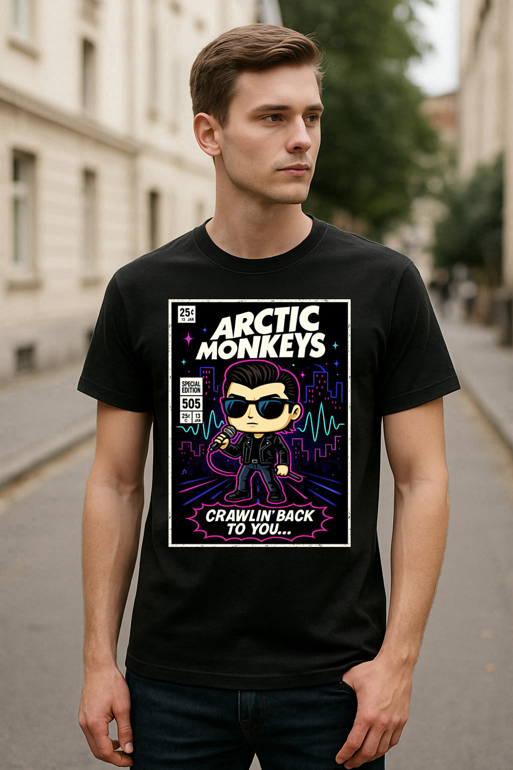 Arctic Monkeys Crawling Back to You Indie Rock Funko Pop Style Unisex T-Shirt