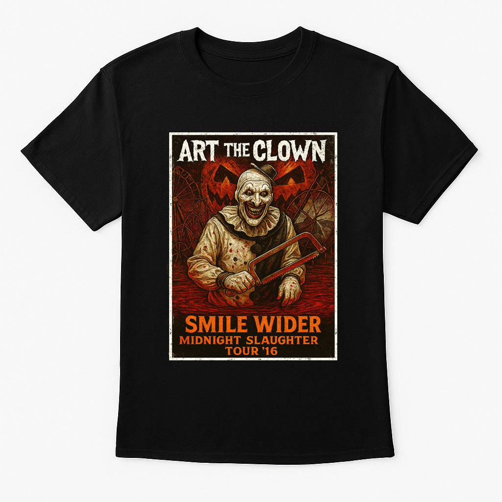 Art the Clown “Smile Wider” Graphic Terrifier Midnight Slaughter Horror T-Shirt for Slasher Fans