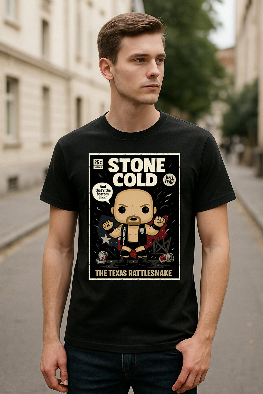 Stone Cold “Texas Rattlesnake” Funko Pop Style Unisex T-Shirt WWE Retro Comic Style