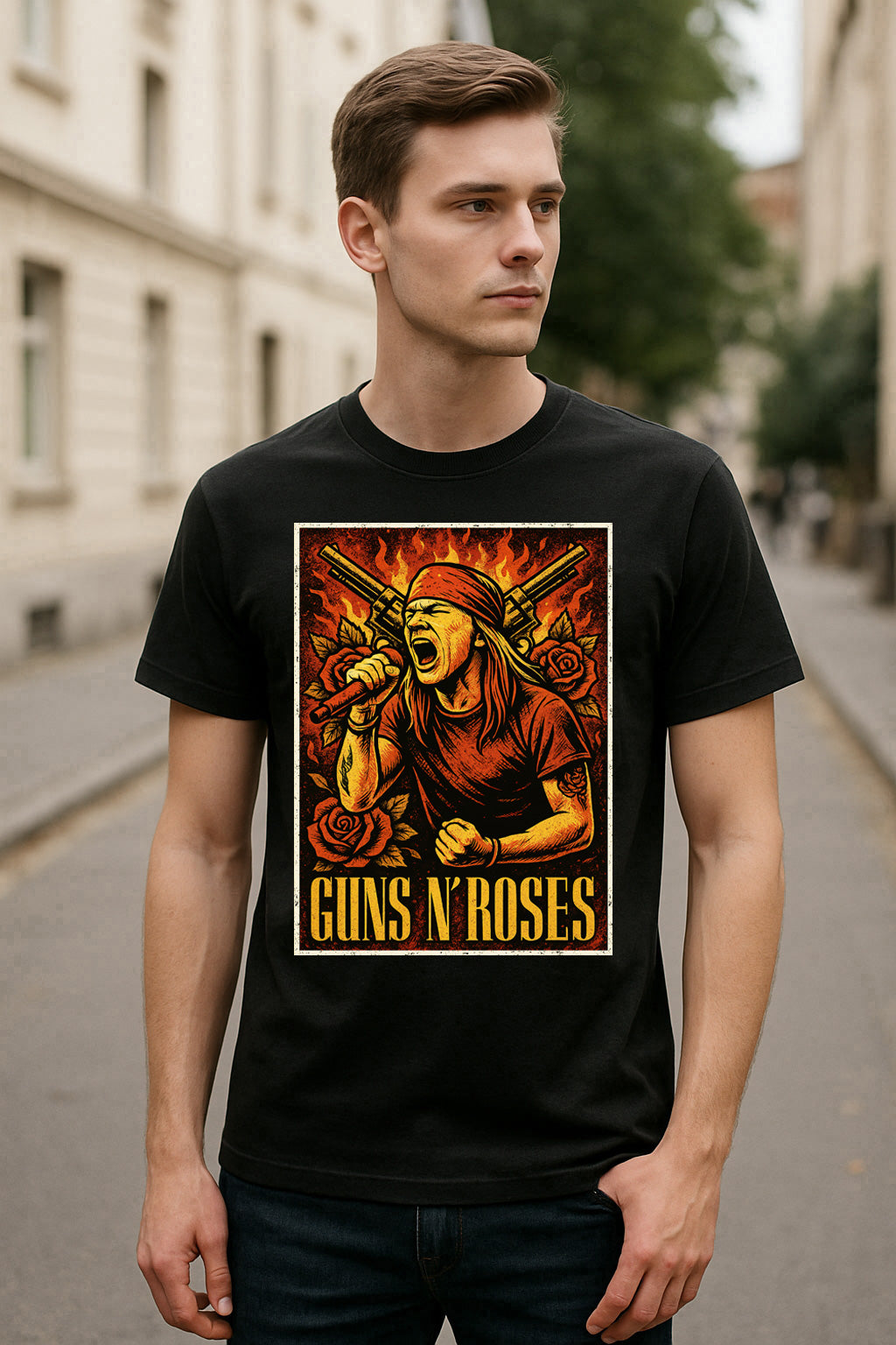 Guns N’ Roses Axl Rose – Classic Logo Unisex T-Shirt Hard Rock Band Merch Tee