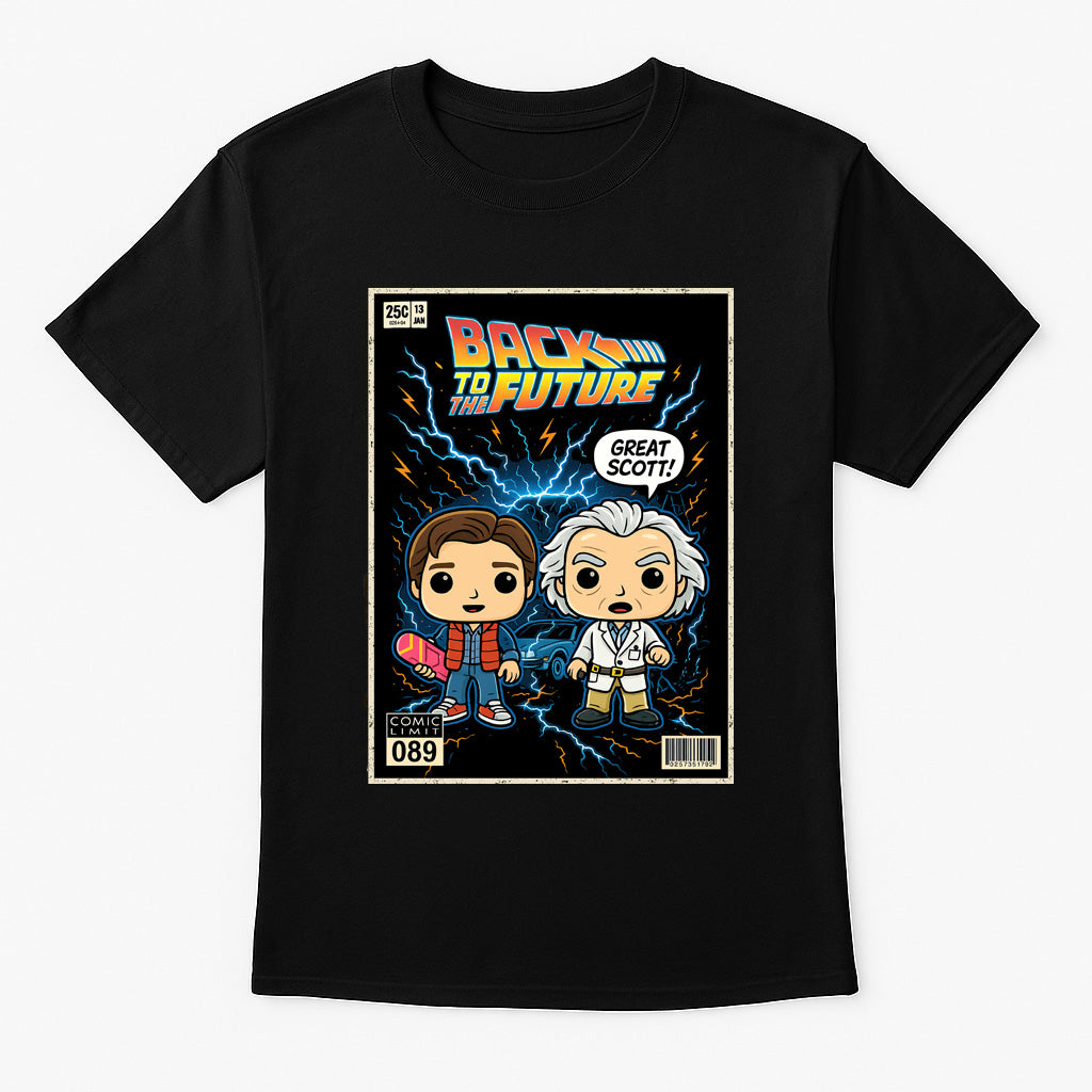 Back to the Future Marty McFly & Doc Brown Retro Comic T-Shirt – Vintage Movie Graphic Tee