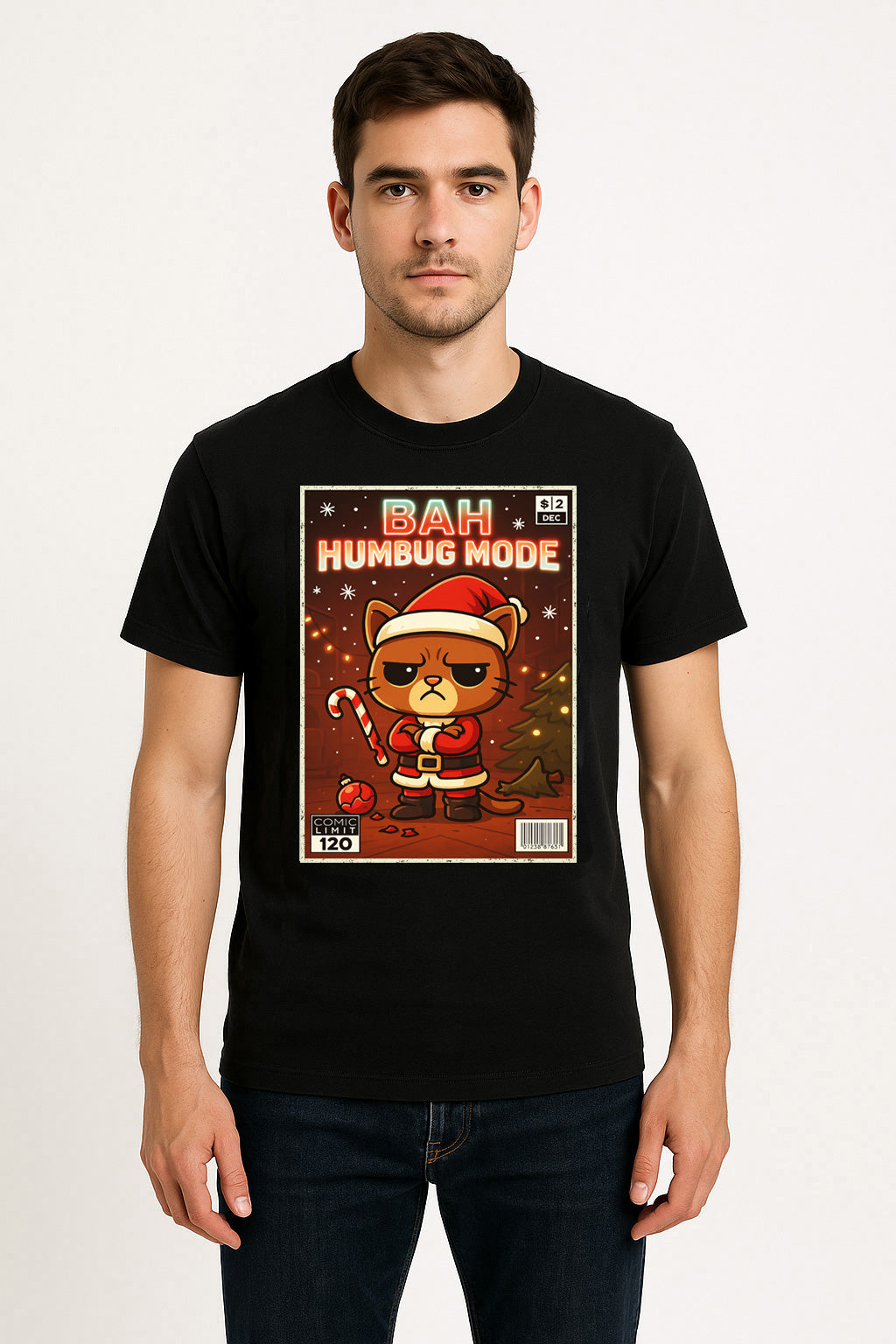 Bah Humbug Mode Funny Christmas Cat Unisex Christmas T-Shirt or Hoodie