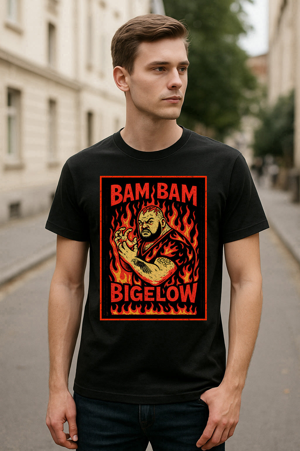 Bam Bam Bigelow “Beast from the East” Unisex T-Shirt Retro Fire Design Tee