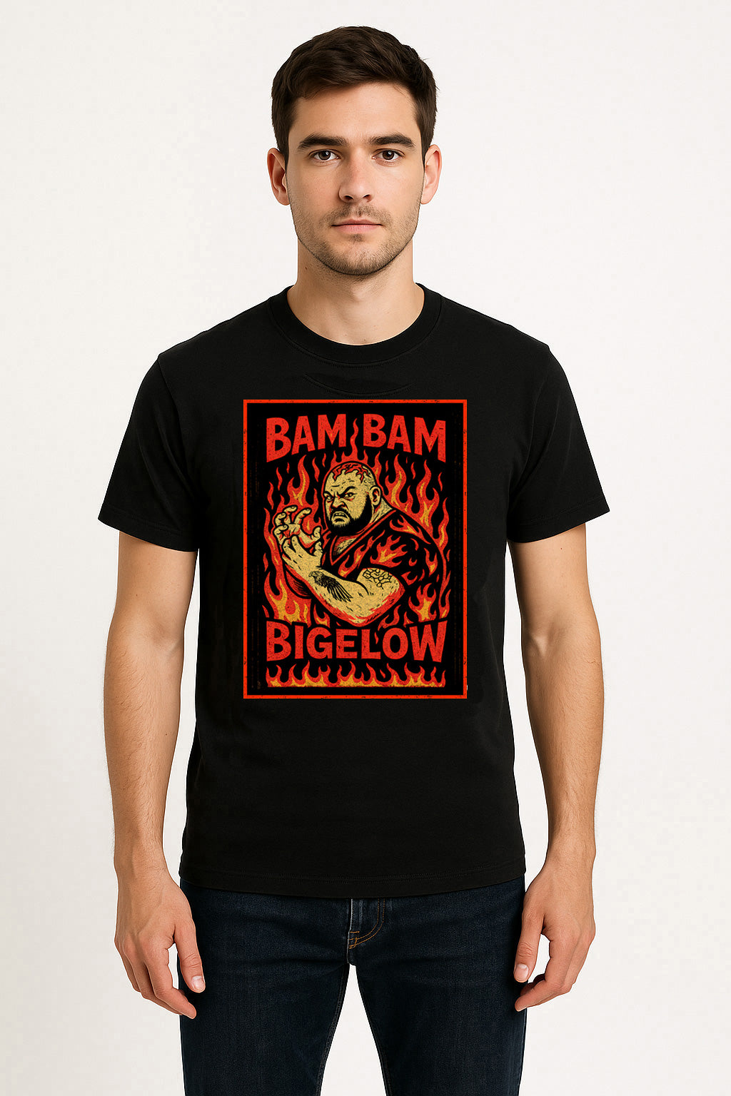 Bam Bam Bigelow “Beast from the East” Unisex T-Shirt Retro Fire Design Tee