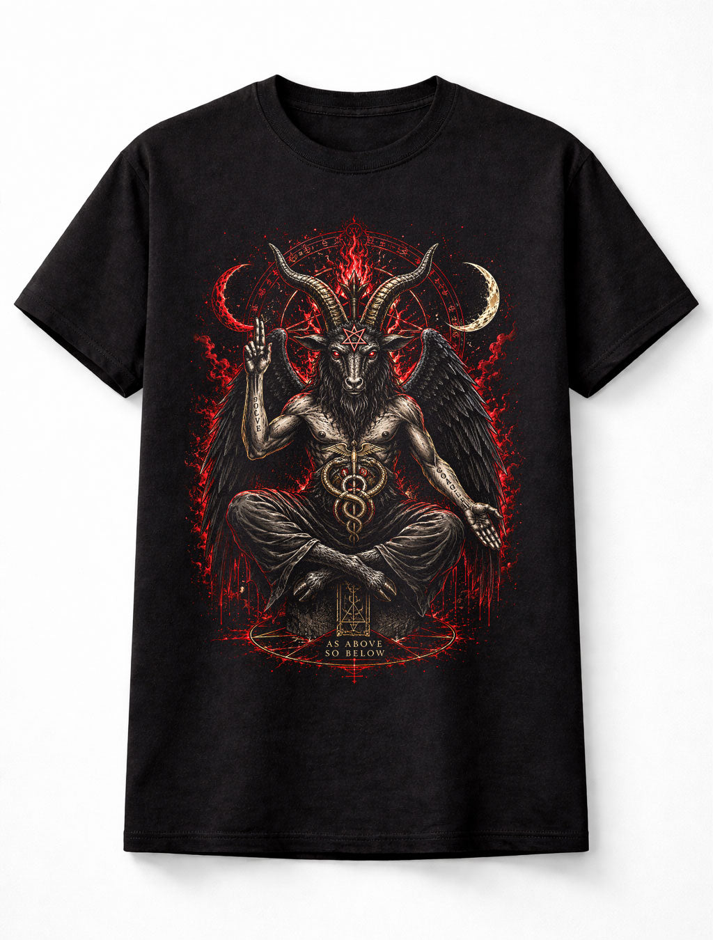 Baphomet Satanic Occult Pentagram Gothic Demon Black Unisex T-Shirt