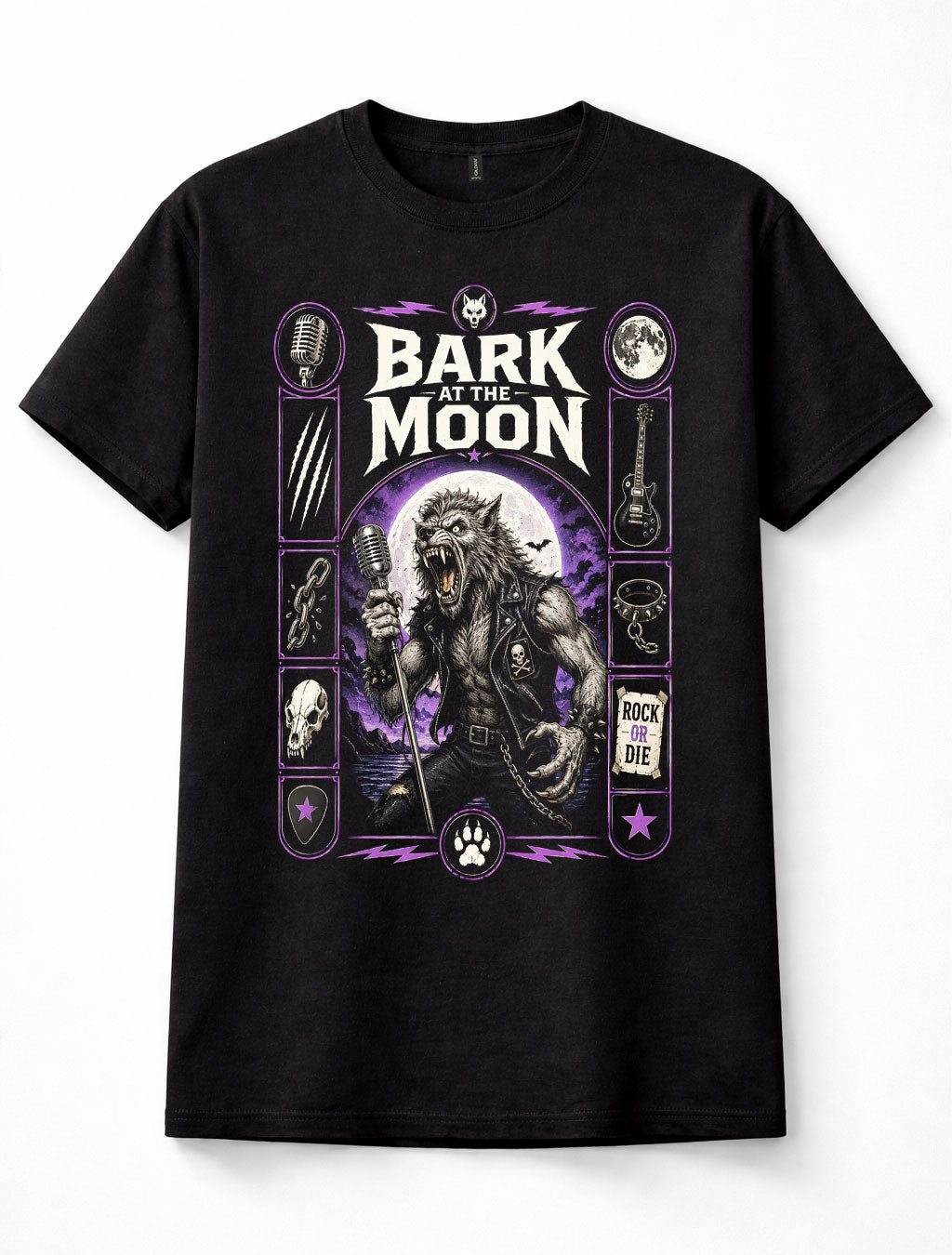 Bark At The Moon Werewolf Rock Music Guitar Gothic Wolf Black Unisex T-Shirt