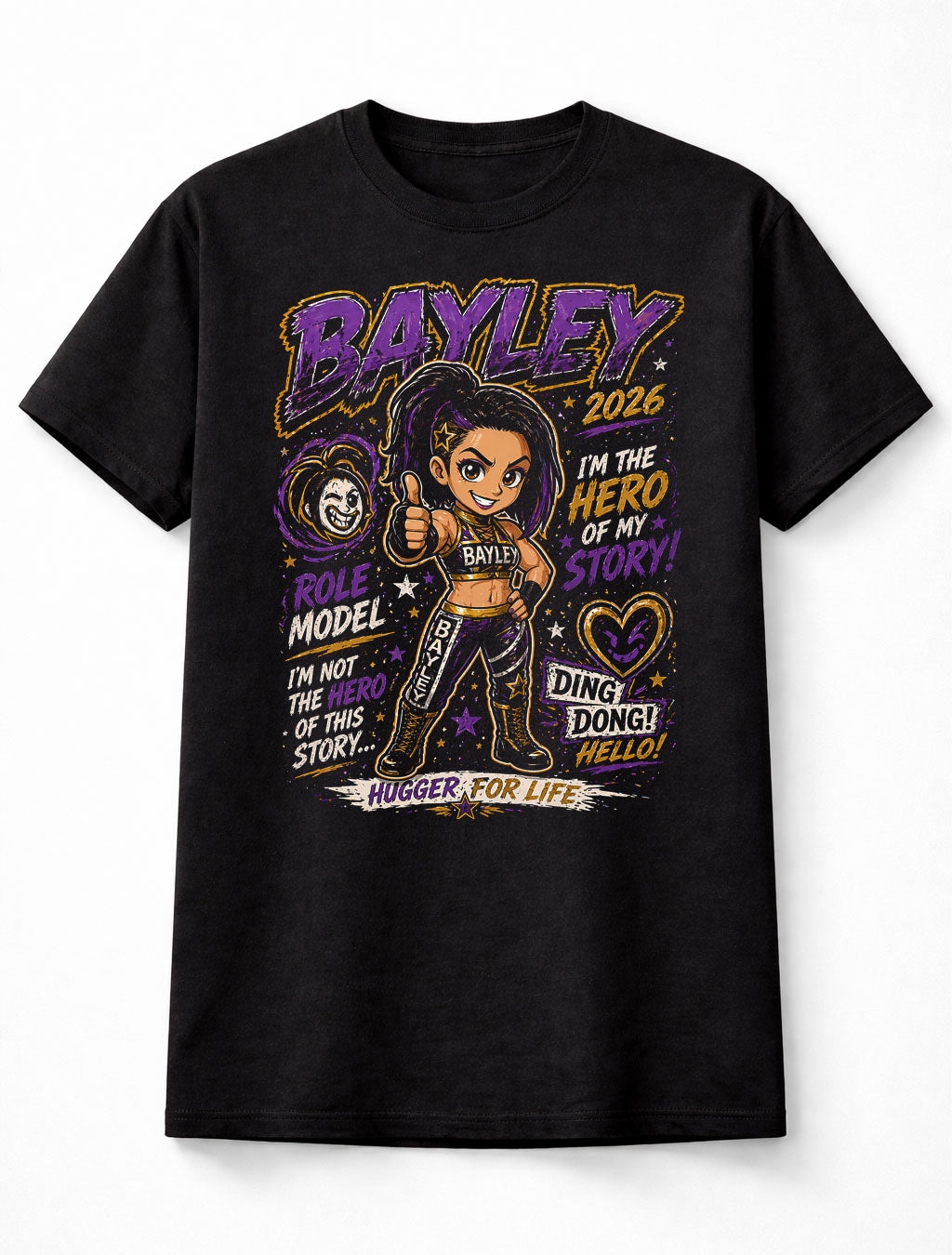 Bayley Role Model Cartoon Purple Gold WWE Wrestling Graphic Unisex T-Shirt