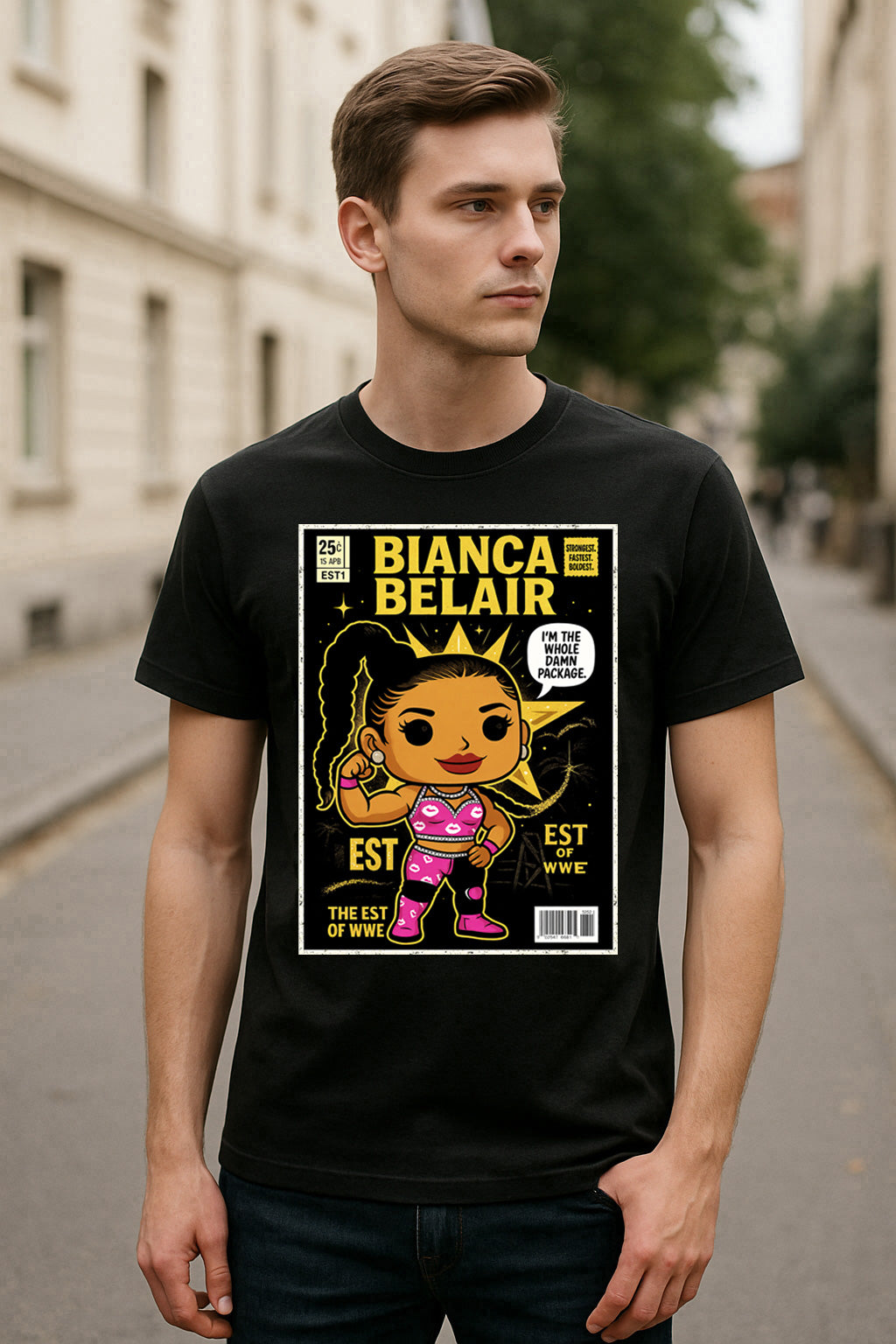 Bianca Belair Funko Pop Comic Style Unisex T-Shirt The StrongEST WWE Retro Tee