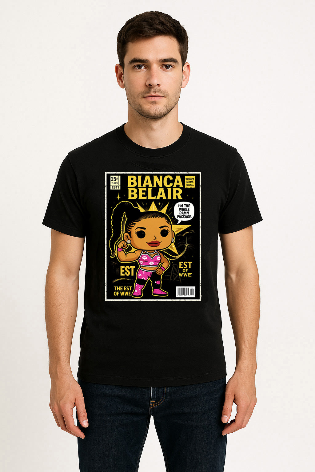 Bianca Belair Funko Pop Comic Style Unisex T-Shirt The StrongEST WWE Retro Tee