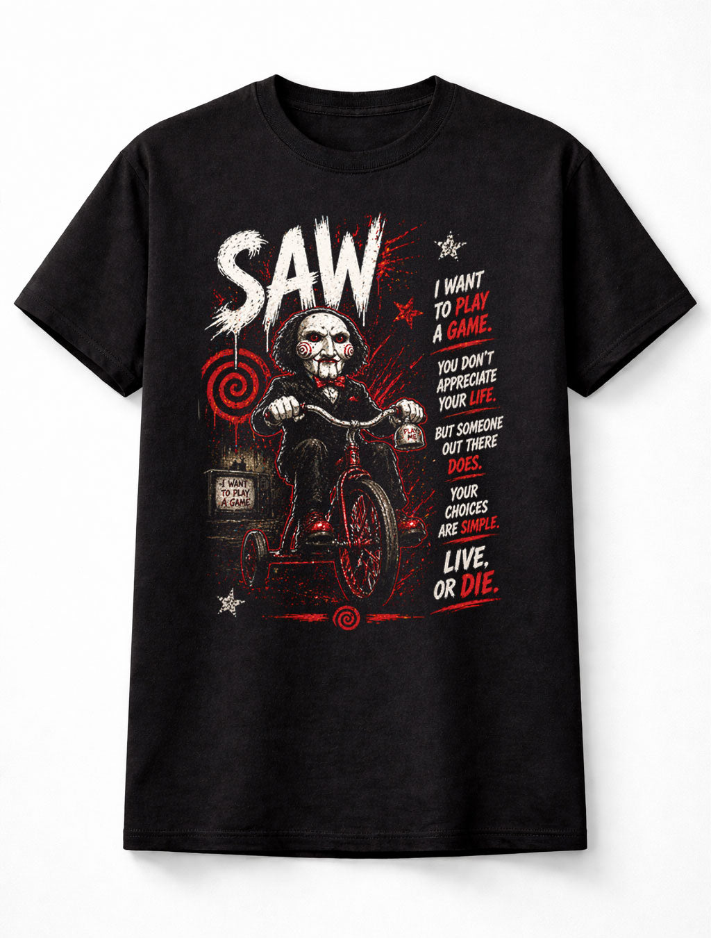 Saw Billy Puppet Jigsaw Horror Movie Graphic Tee Unisex Adults & Kids T-Shirt