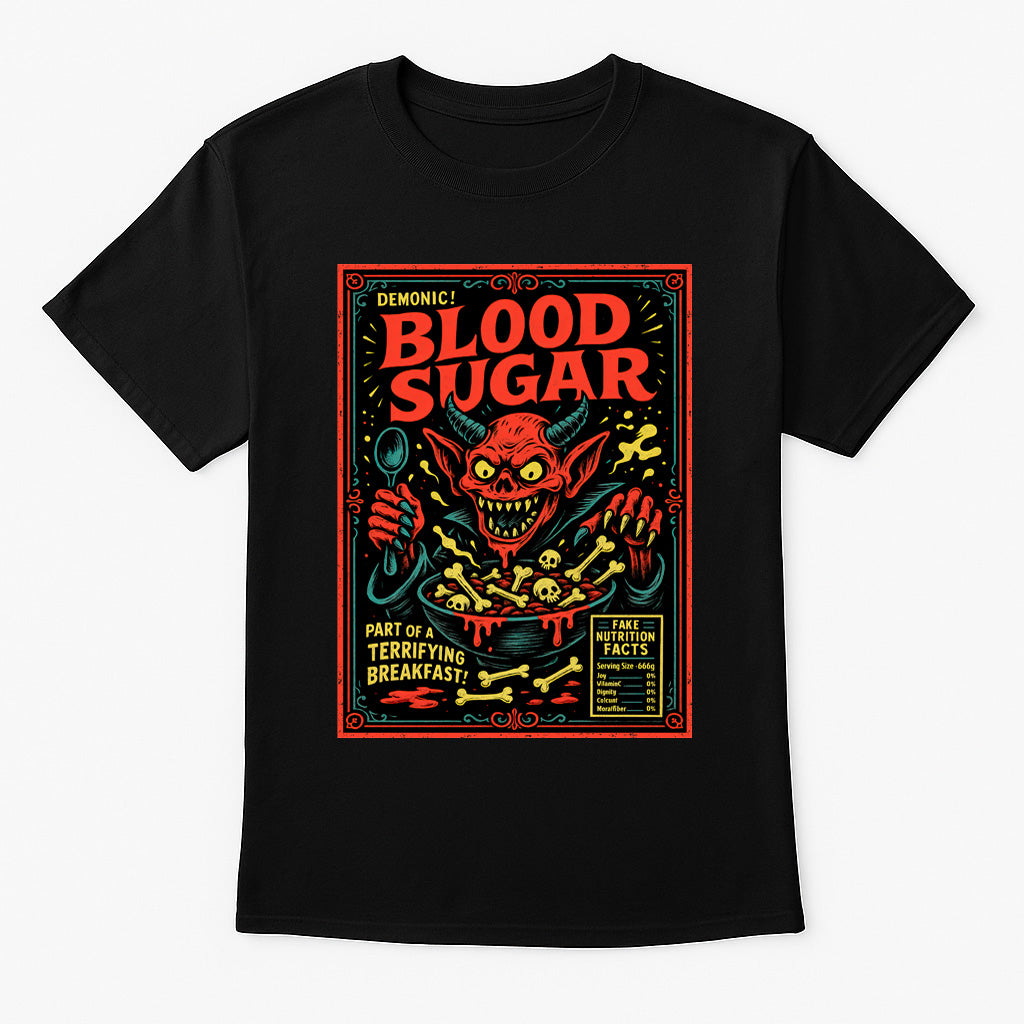 Blood Sugar Demonic Cereal Horror Unisex T-Shirt Retro Monster Tee