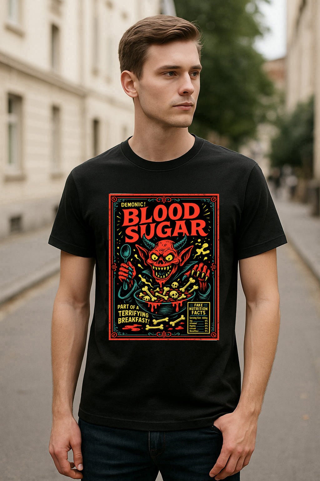 Blood Sugar Demonic Cereal Horror Unisex T-Shirt Retro Monster Tee