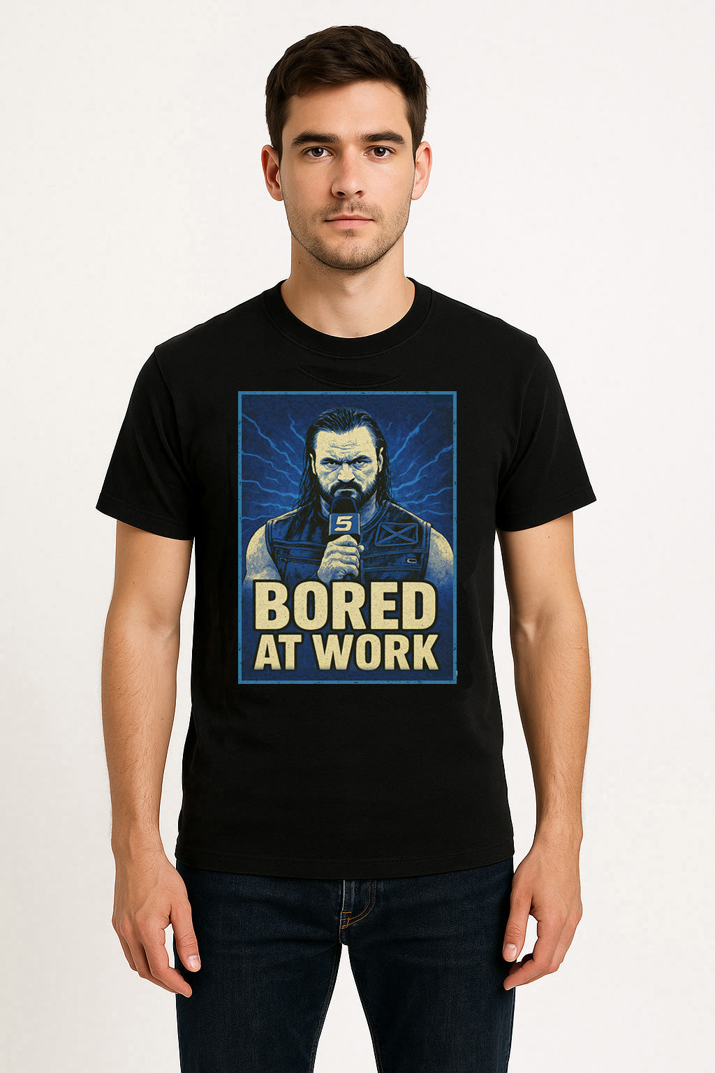 Drew McIntyre Bored at Work Parody Wrestling Unisex T-Shirt Funny Retro Meme Tee
