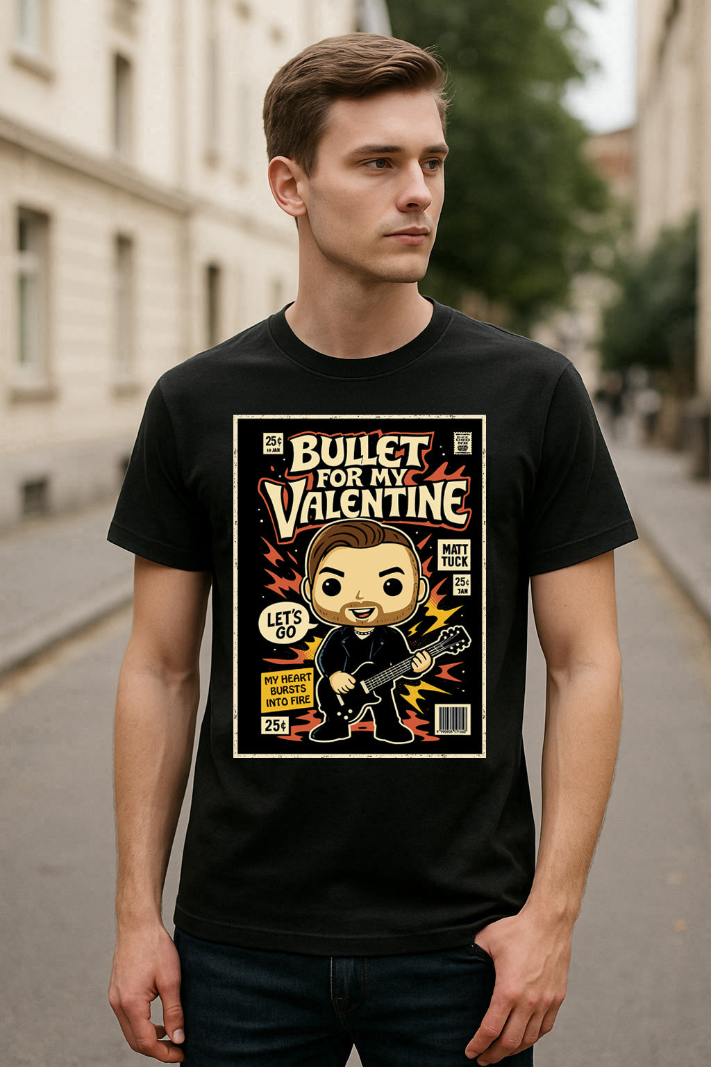 Bullet for My Valentine Hearts Burst into Fire Metalcore Funko Pop Style Unisex T-Shirt