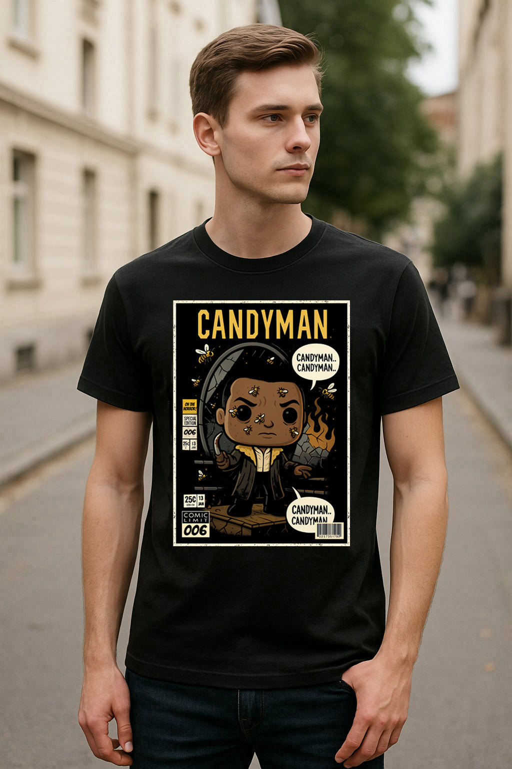 Candyman “Say His Name” Graphic Tee – Retro Horror Comic Style T-Shirt for Classic Slasher Fans
