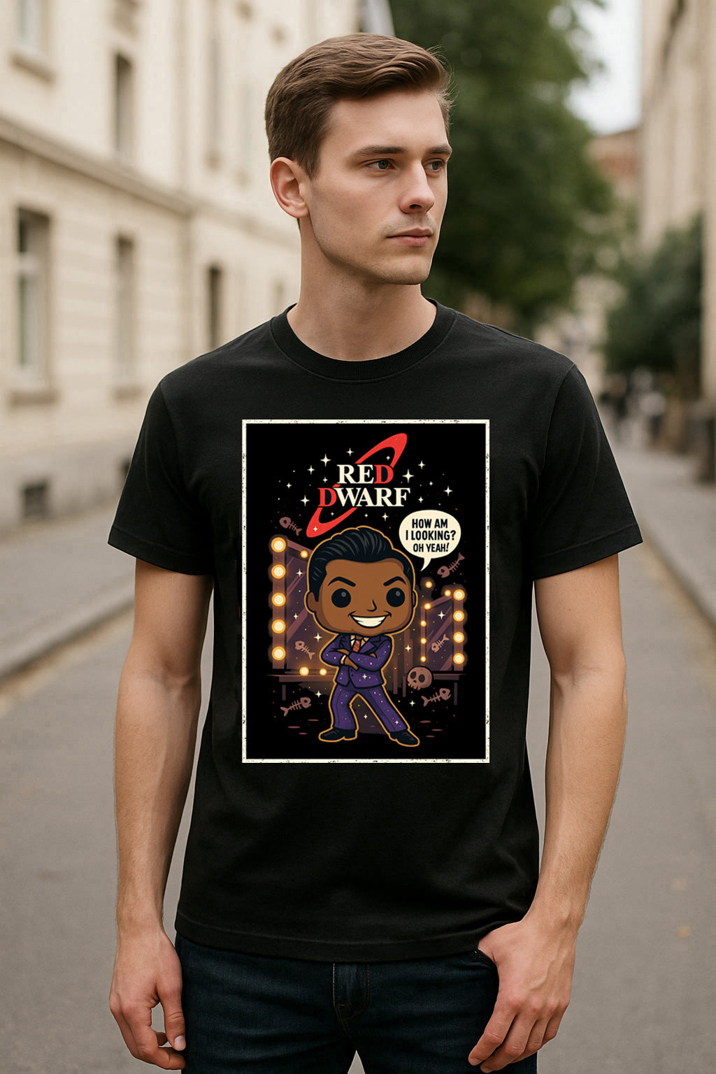 Red Dwarf "The Cat" Retro Comic Graphic T-Shirt – Classic Sci-Fi TV Series Tee