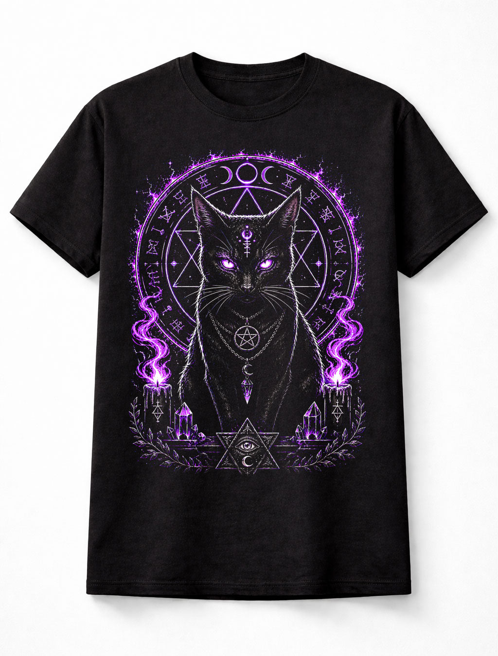 Black Cat Witchcraft Occult Pagan Moon Gothic Black Unisex T-Shirt