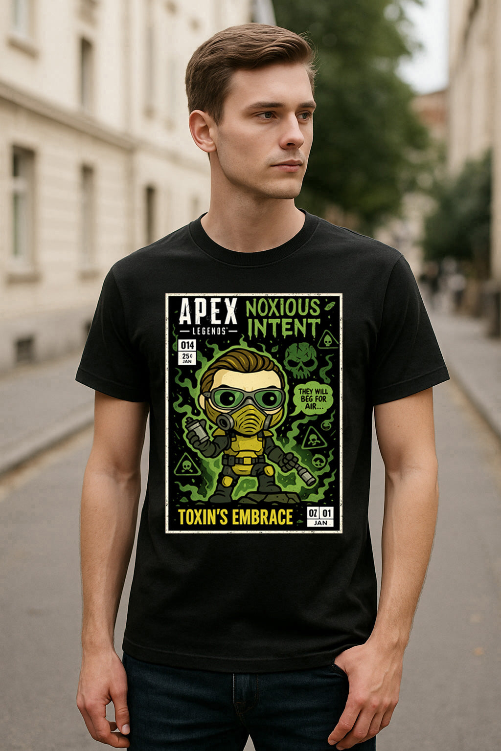Apex Legends Caustic “Toxin’s Embrace” Unisex T-Shirt – Noxious Intent Retro Comic Graphic Tee