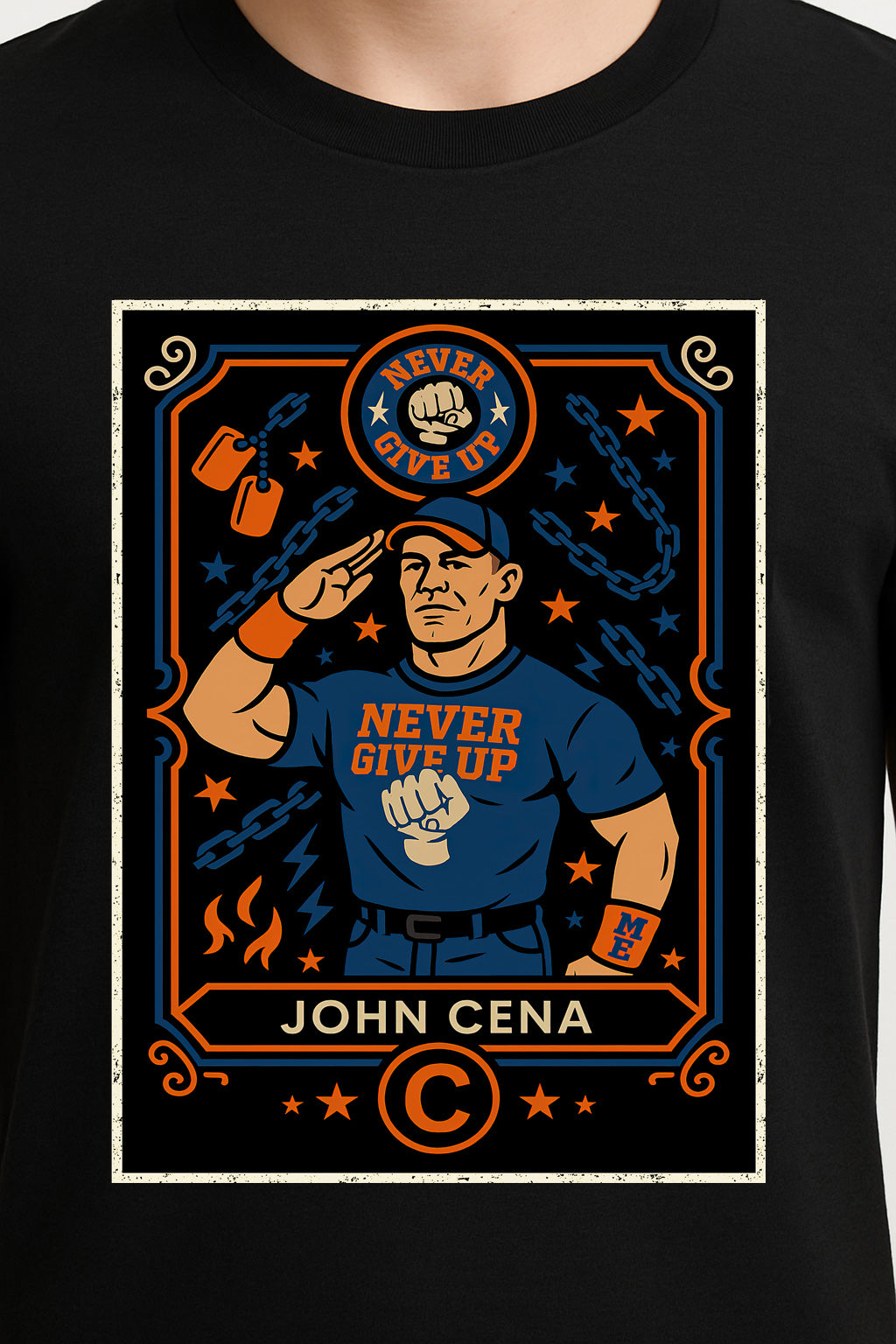 John Cena “Never Give Up” Unisex Wrestling T-Shirt Inspired Hustle Loyalty Respect Superstar Tee