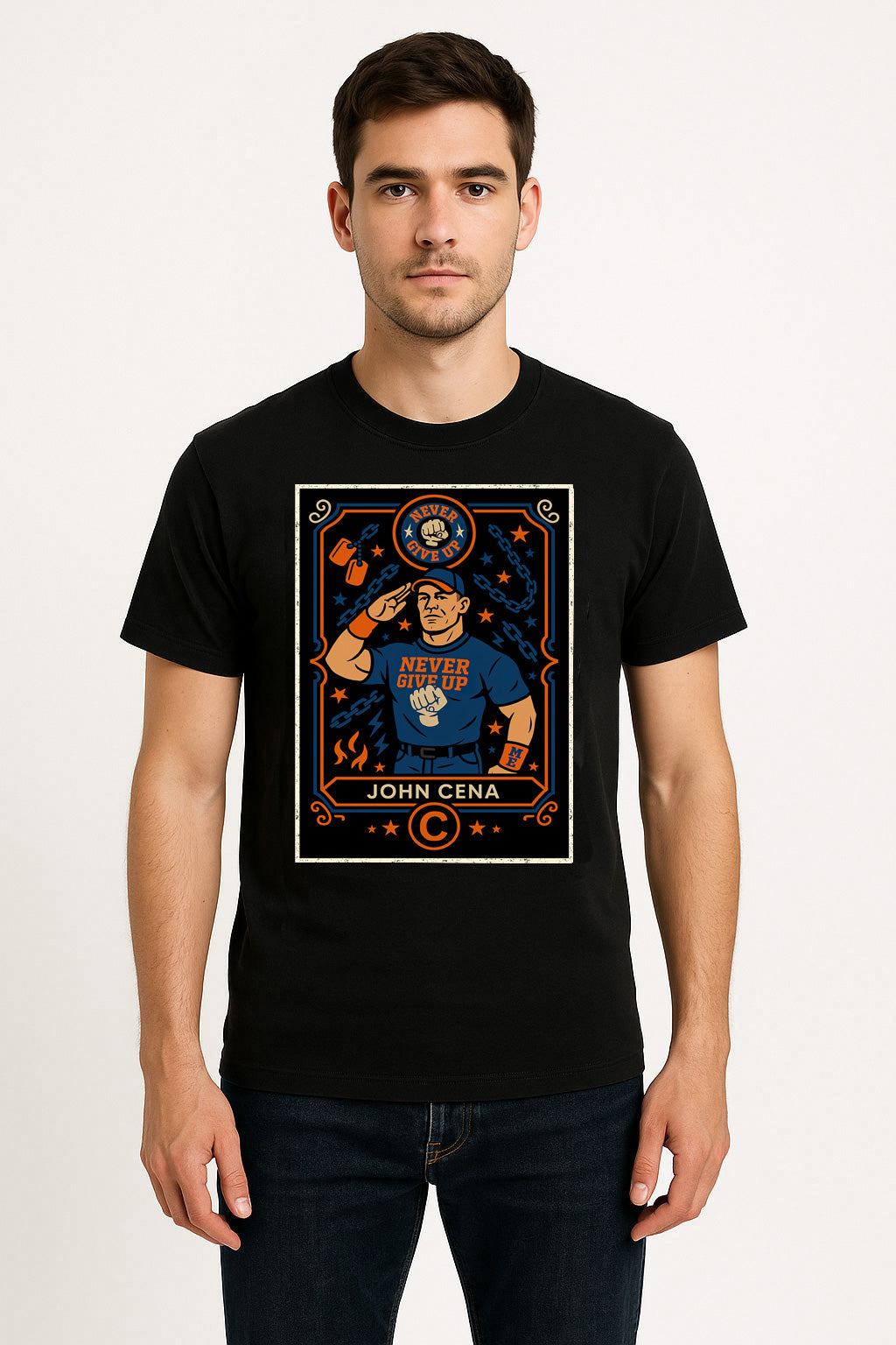 John Cena “Never Give Up” Unisex Wrestling T-Shirt Inspired Hustle Loyalty Respect Superstar Tee