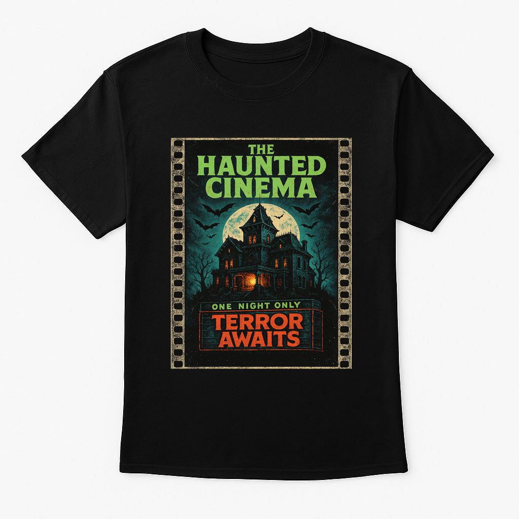 Haunted Cinema “Terror Awaits” Unisex T-Shirt – Gothic Wrestling Vintage Horror Tee