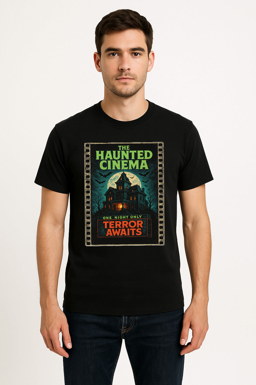 Haunted Cinema “Terror Awaits” Unisex T-Shirt – Gothic Wrestling Vintage Horror Tee