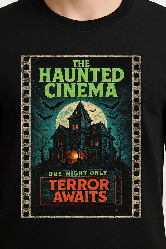 Haunted Cinema “Terror Awaits” Unisex T-Shirt – Gothic Wrestling Vintage Horror Tee