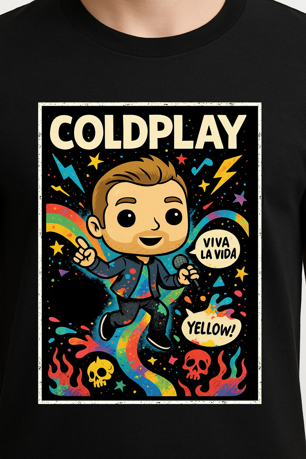Coldplay “Viva La Vida” Unisex T-Shirt – Cartoon Pop Art Rainbow Band Graphic Tee