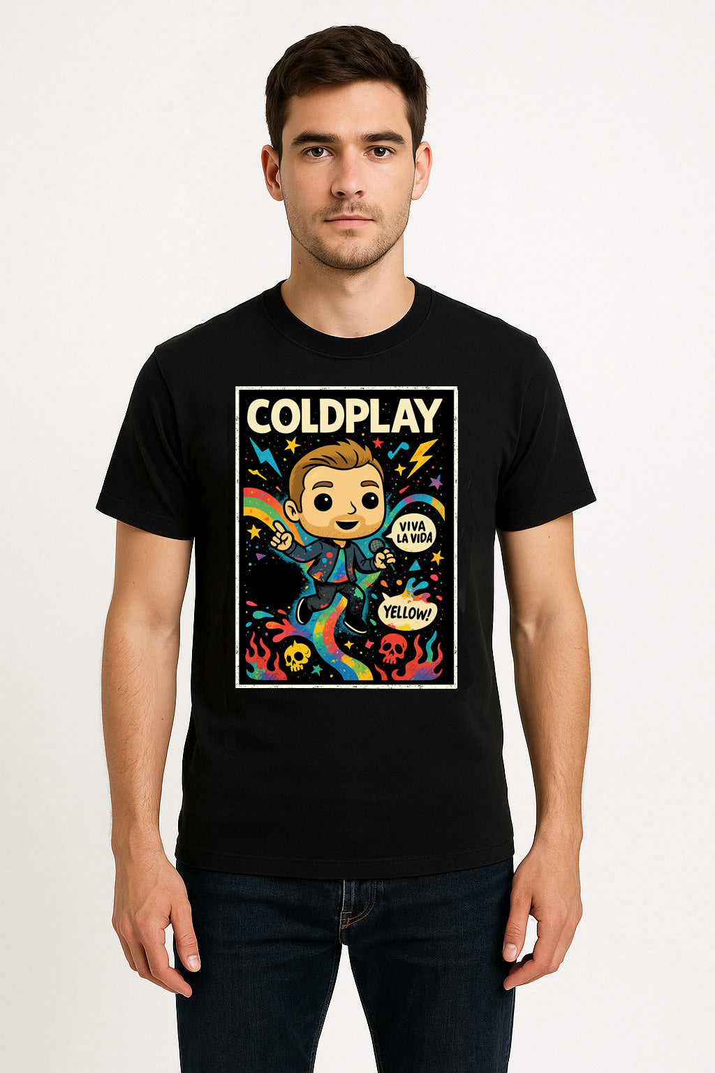 Coldplay “Viva La Vida” Unisex T-Shirt – Cartoon Pop Art Rainbow Band Graphic Tee