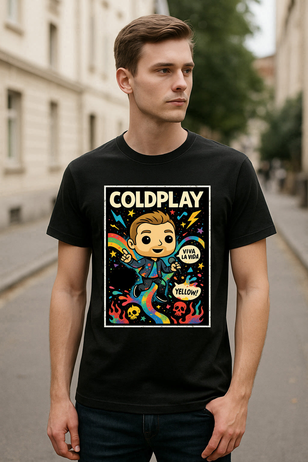 Coldplay “Viva La Vida” Unisex T-Shirt – Cartoon Pop Art Rainbow Band Graphic Tee