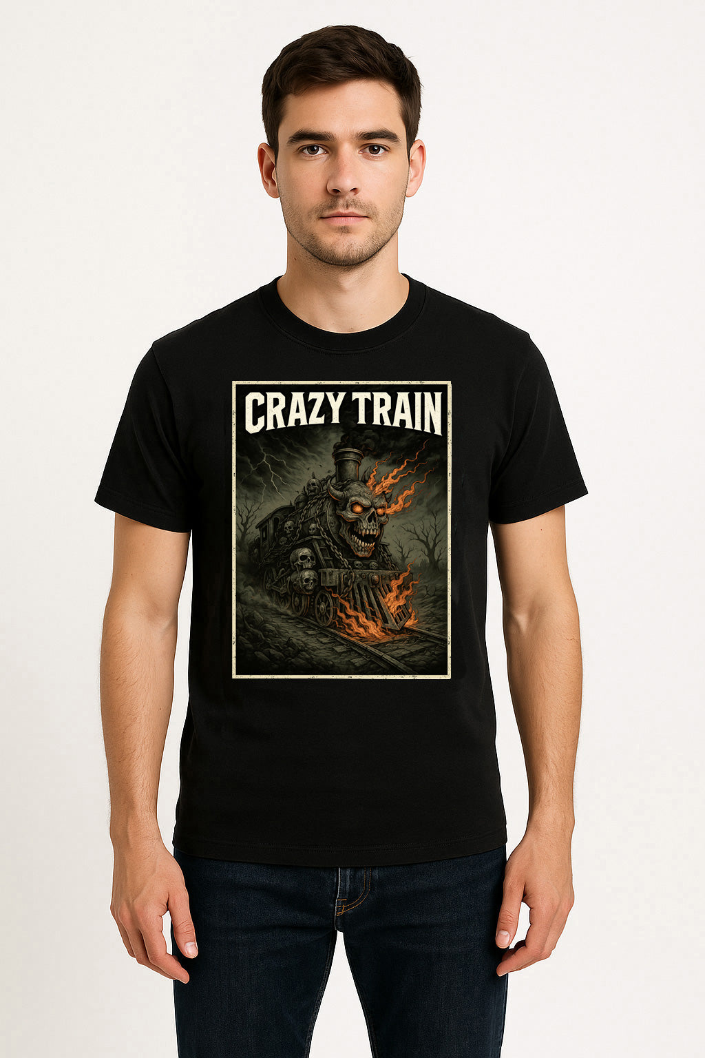 Ozzy Osbourne “Crazy Train” Fiery Skull Unisex T-Shirt – Classic Heavy Metal Inspired Locomotive