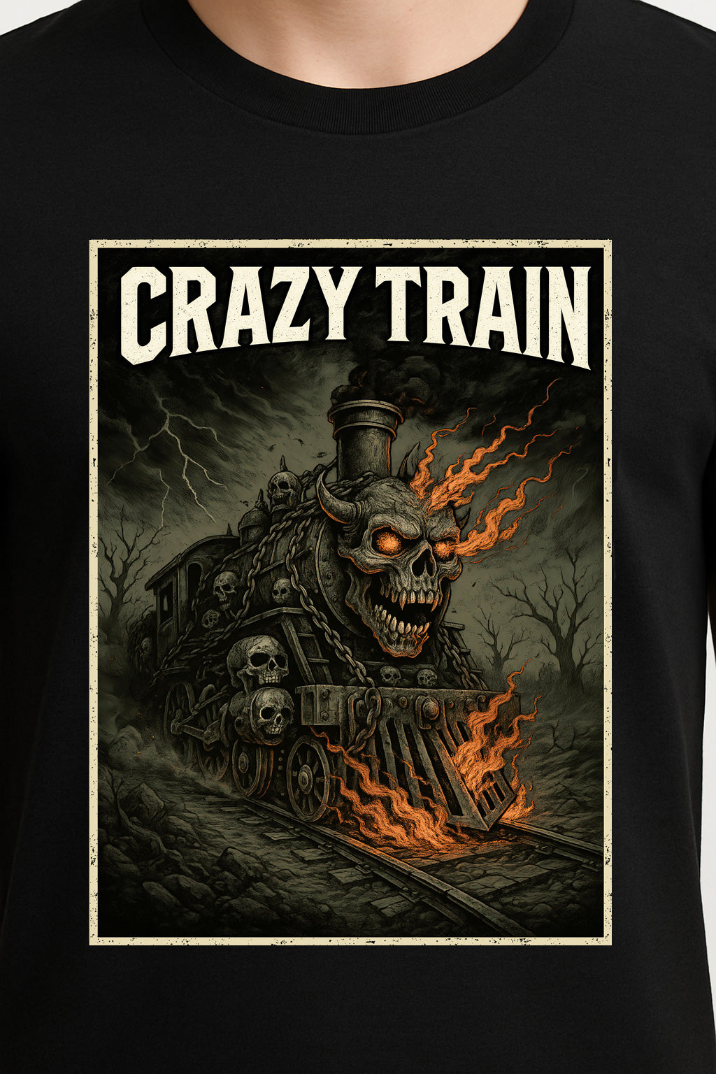 Ozzy Osbourne “Crazy Train” Fiery Skull Unisex T-Shirt – Classic Heavy Metal Inspired Locomotive