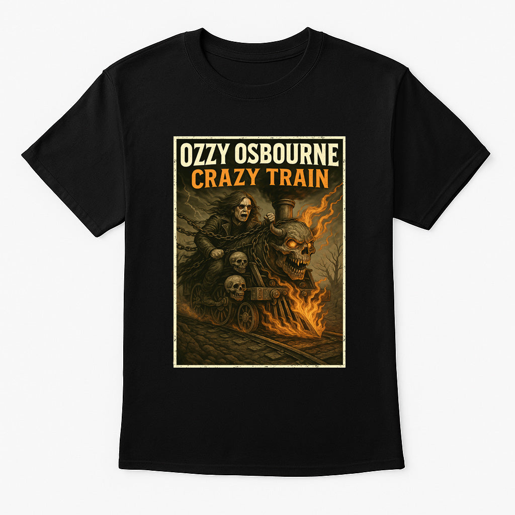 Ozzy Osbourne “Crazy Train” Unisex T-Shirt – Classic Heavy Metal Fiery Skull Graphic Tee