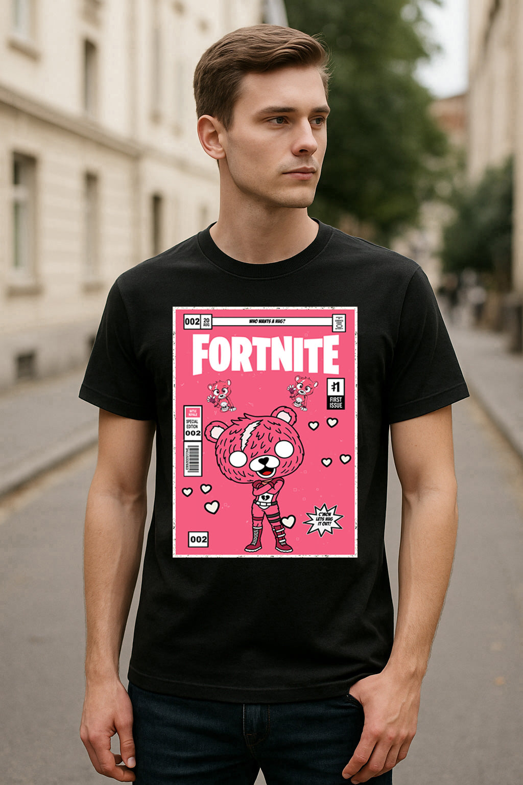 Fortnite Cuddle Team Leader Unisex T-Shirt – Pink Love Bear Battle Royale Gamer Tee