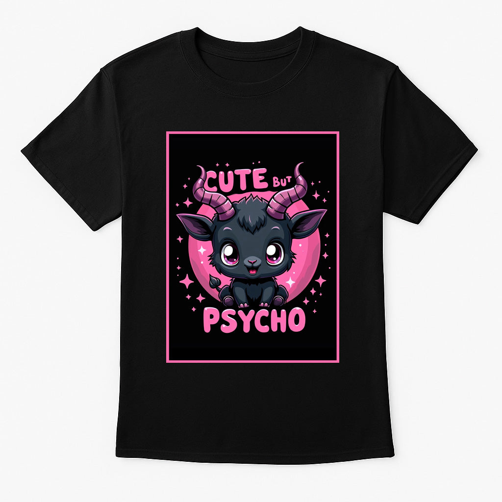 Cute But Psycho Unisex T-Shirt – Kawaii Dark Humor Goat Adorably Chaotic Graphic Tee