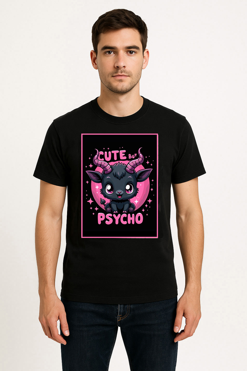 Cute But Psycho Unisex T-Shirt – Kawaii Dark Humor Goat Adorably Chaotic Graphic Tee