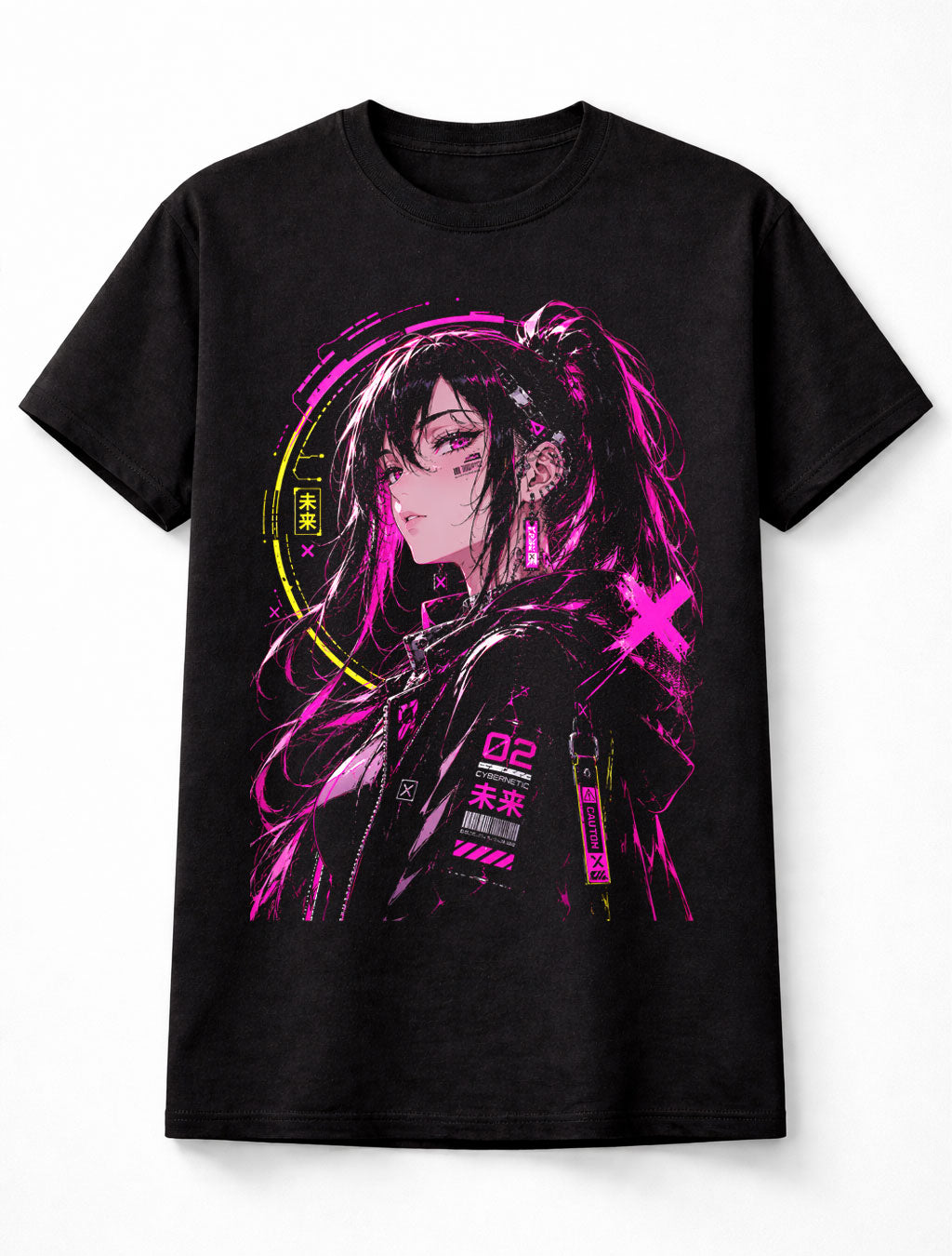 Cyberpunk Anime Girl Neon Futuristic Japanese Manga Graphic Unisex T-Shirt