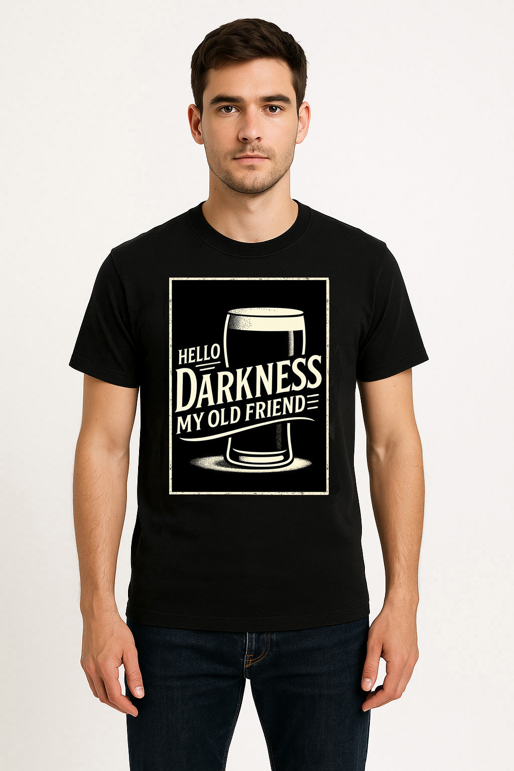 Hello Darkness Guiness My Old Friend Unisex T-Shirt – Dark Beer Lover Funny Pub Stout Graphic Tee